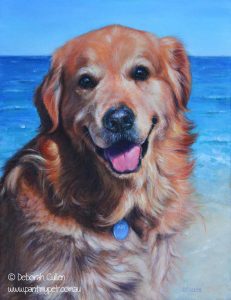 golden retriever dog portrait painting