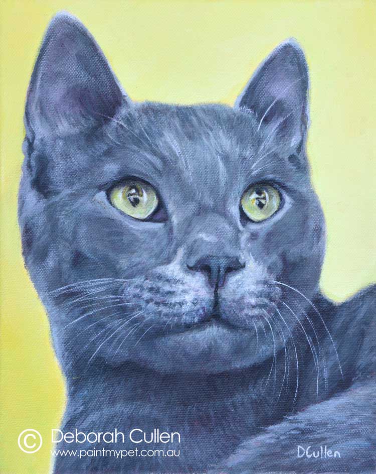 Painting of a grey cat