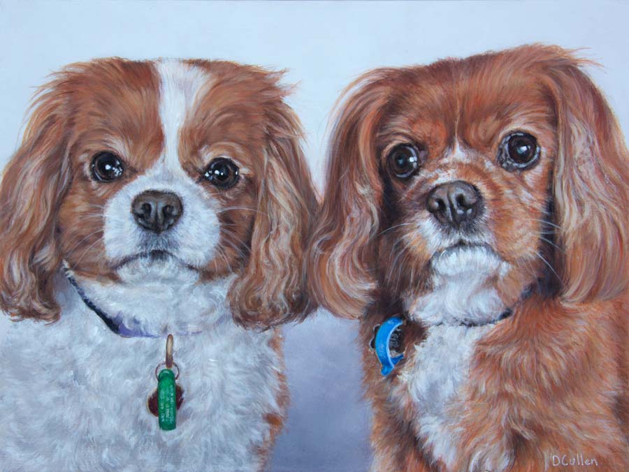A pair of King Charles Cavaliers painting