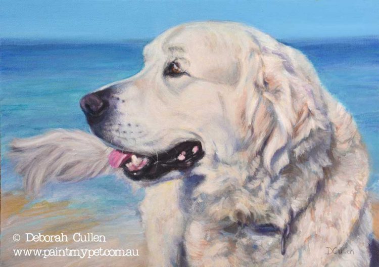 Golden Retriever at the beach painting