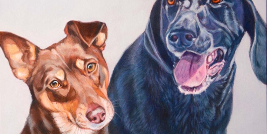 Pet portrait painting two dogs